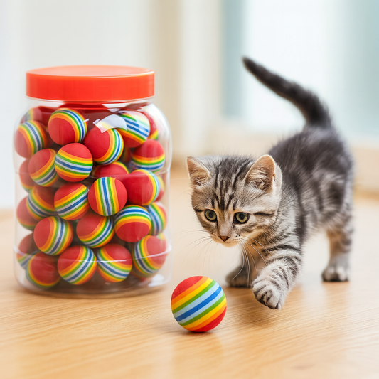Pawfectly Rainbow Interactives – 10 PCS Play & Chew Training Balls for Cats & Dogs 🐾🌈