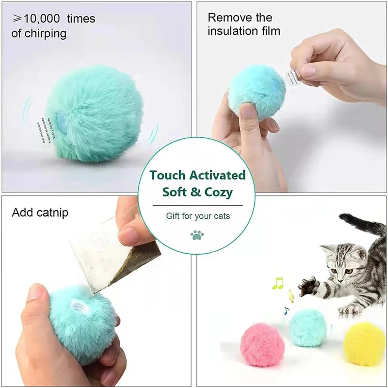 Pawfectly Interactive Catnip Squeaky Plush Ball Toy 🐾🔔