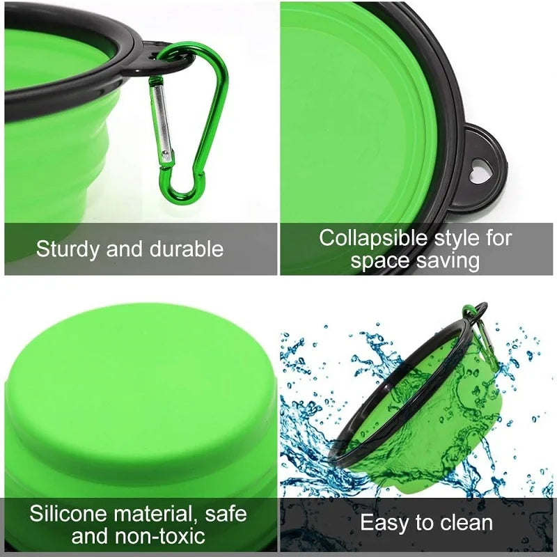 Pawfectly Foldable Silicone Travel Bowl with Carabiner – 2-in-1 Food & Water Dispenser 🐾🍽️
